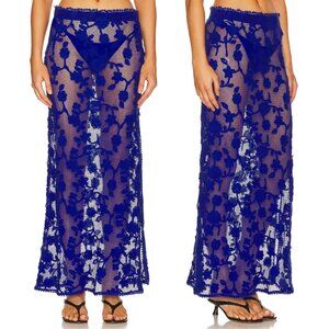 Agua Bendita x REVOLVE Cyprus Maxi Skirt in Navy Floral Dark Blue Sheer Lace M